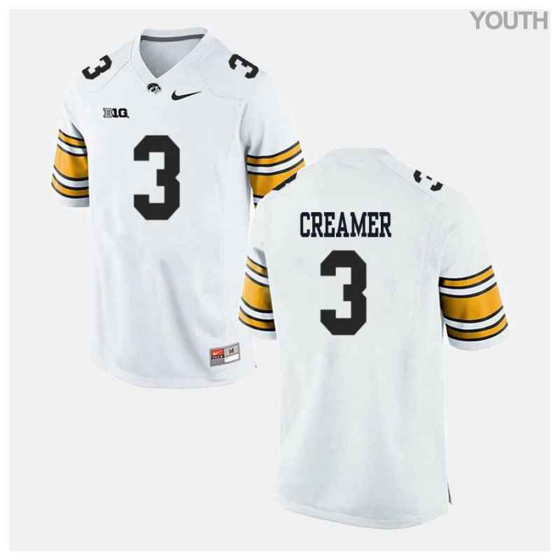 Youth Iowa Hawkeyes NCAA #3 Trey Creamer White Authentic Nike Alumni Stitched College Football Jersey XH34D55UP